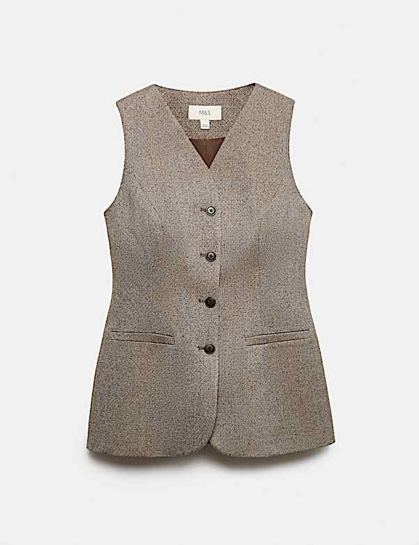 Neppy Herringbone Collarless Cinched Waistcoat - DK