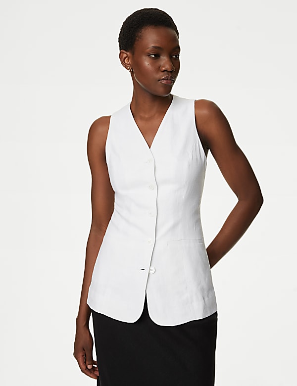 Linen Blend Button Through Longline Waistcoat - HK