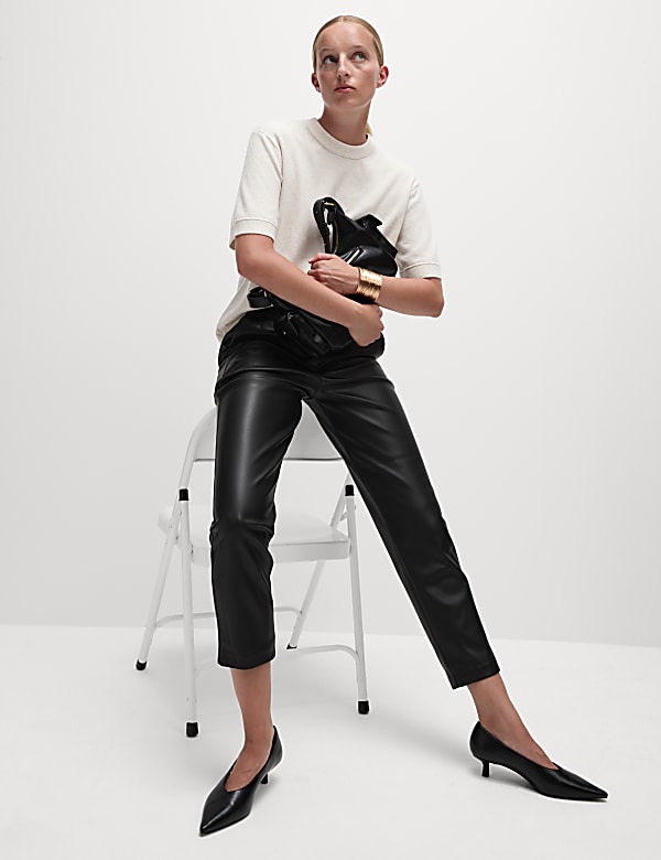 Leather Look Tapered Ankle Grazer Trousers - JO