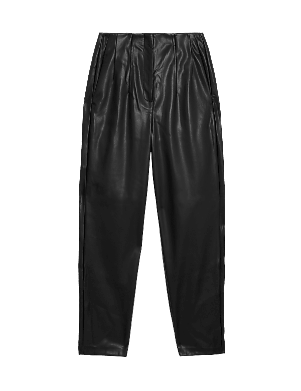 Leather Look Tapered Ankle Grazer Trousers