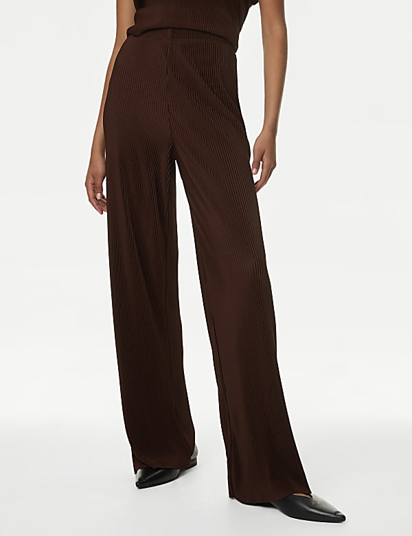Plisse Wide Leg Trousers