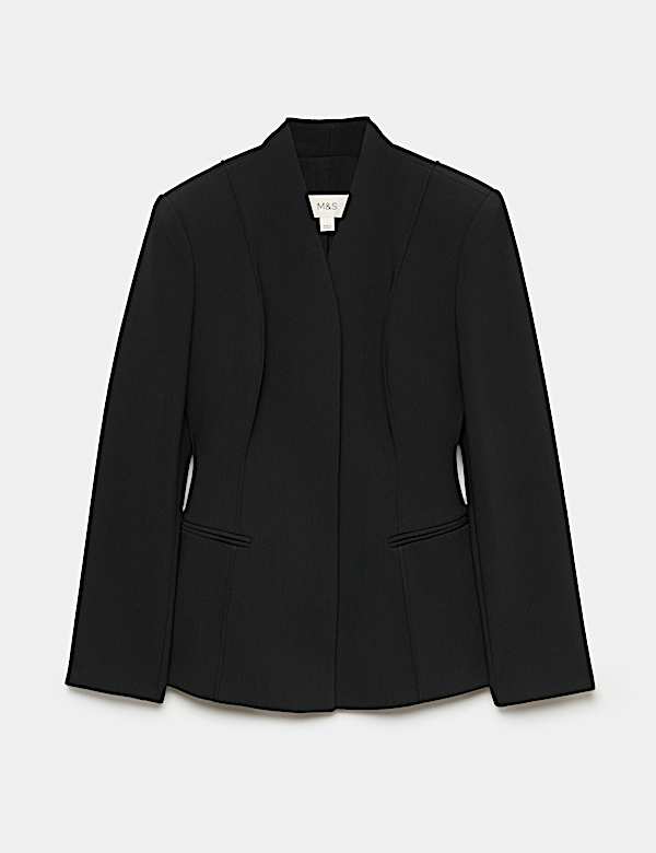Blazer ajustado sin cuello y con cincha - US