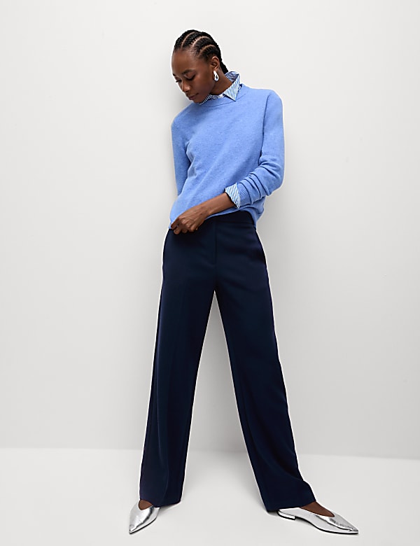 Wide leg navy trousers ladies hotsell