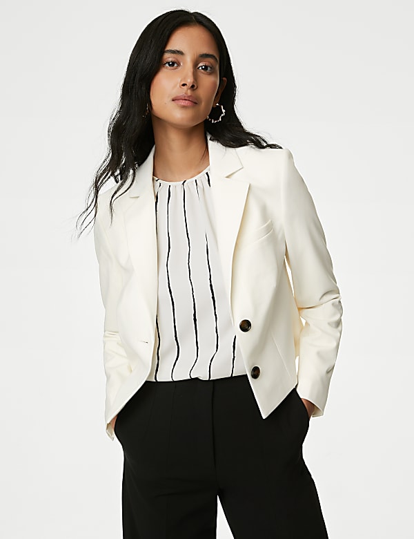 Wool Blend Tailored Cropped Blazer BLACK Blazers M S AL