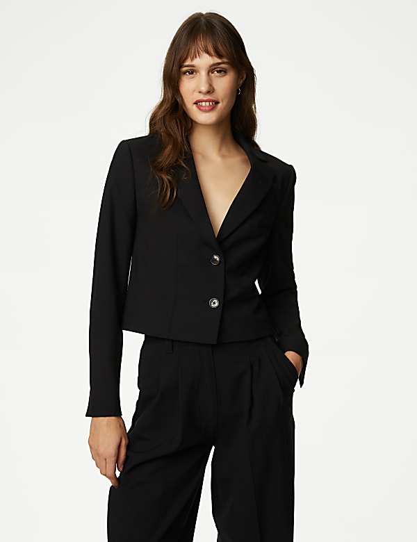 Wool Blend Tailored Cropped Blazer