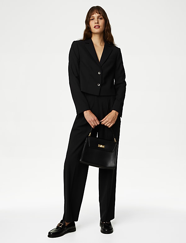 Wool Blend Tailored Cropped Blazer