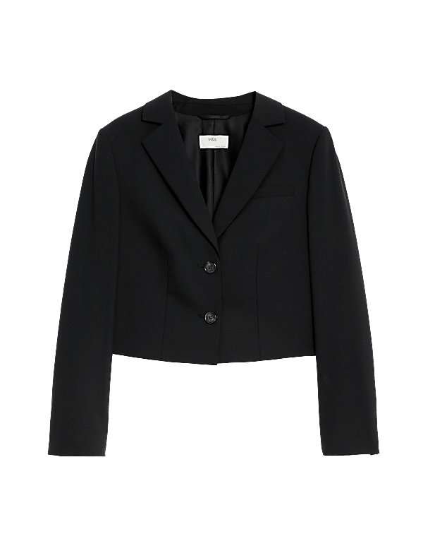 Wool Blend Tailored Cropped Blazer