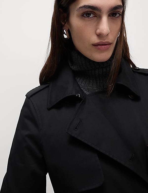 Petite Cotton Rich Double Breasted Trench Coat