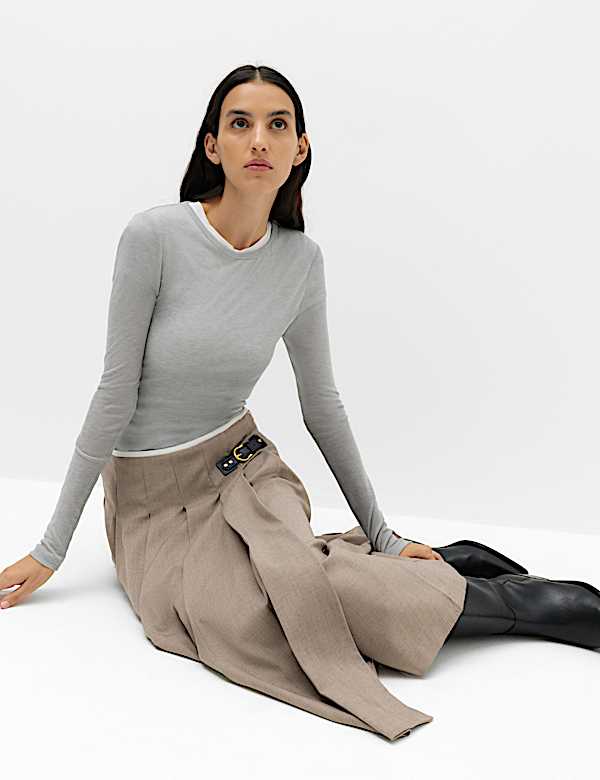 Pleated Midi Wrap Kilt - CY