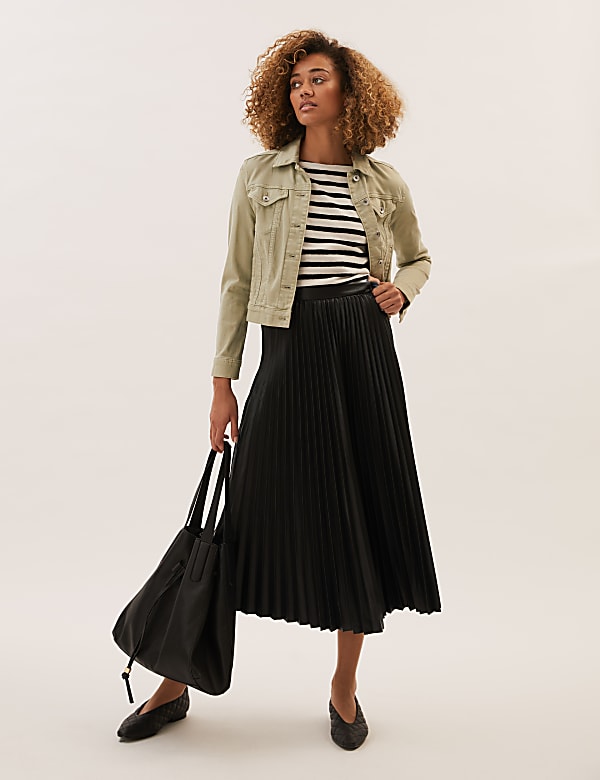 Buy Faux Leather Pleated Midi Skirt at Marks Spencer