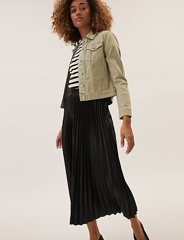 Faux Leather Pleated Midi Skirt