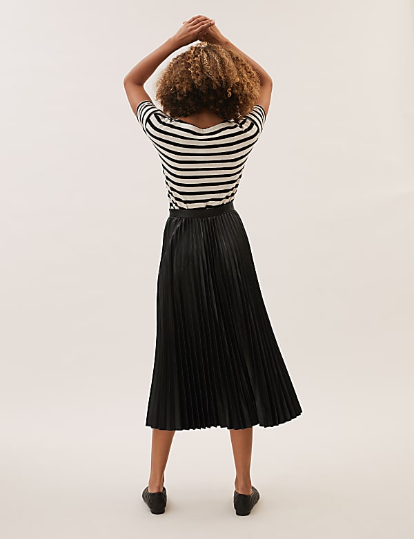 Faux Leather Pleated Midi Skirt