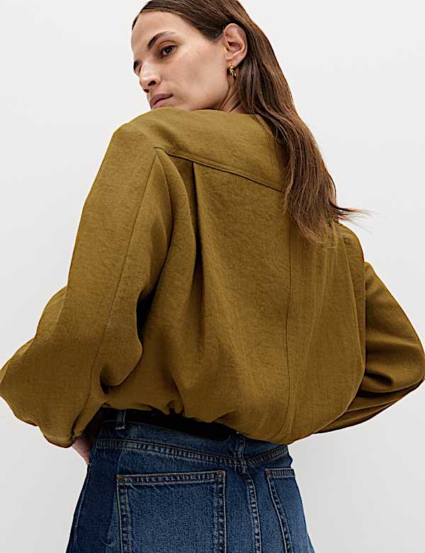 Collarless Utility Jacket With Linen - US
