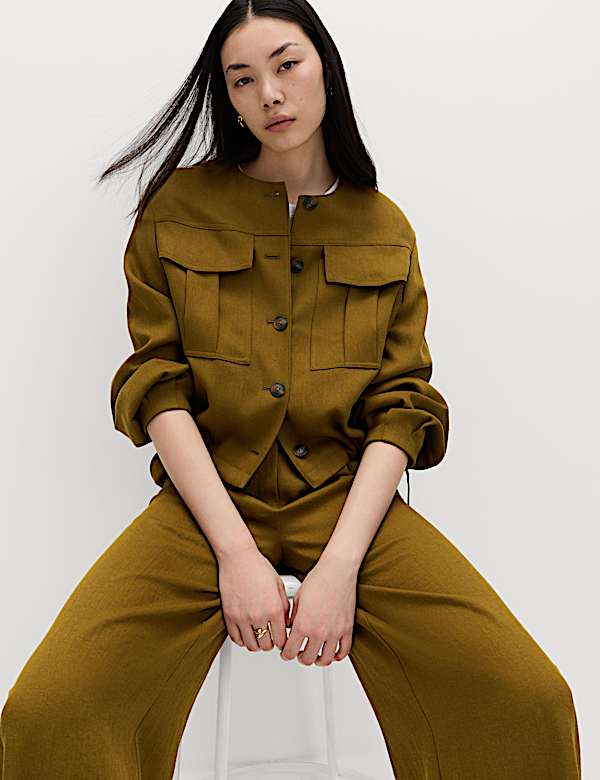 Relaxed Wide Leg Trousers With Linen - US