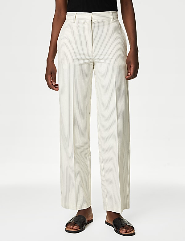 Pinstripe Tailored Wide Leg Trousers - ID