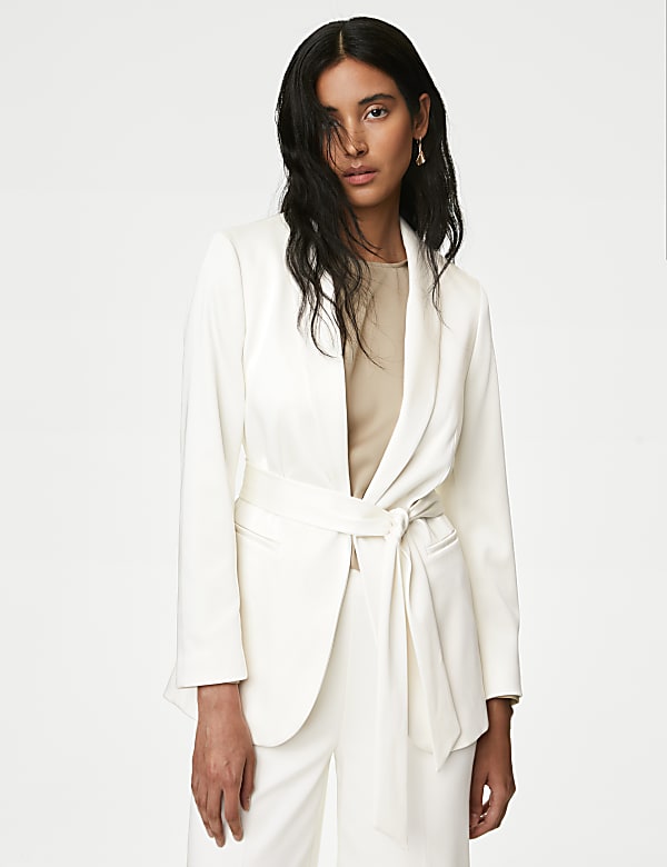 Satin Single Breasted Belted Blazer IVORY Blazers M S CZ