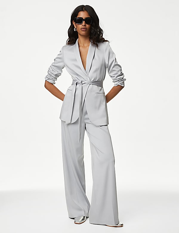 Ivory satin blazer deals