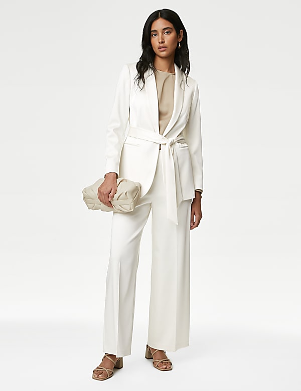 Satin Look Side Zip Wide Leg Trousers IVORY Trousers M S HK