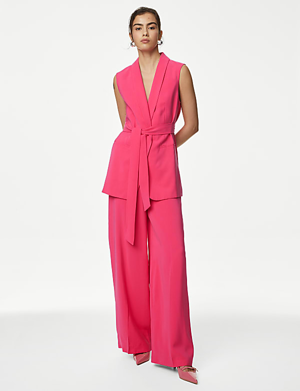 Satin Look Belted Longline Waistcoat
