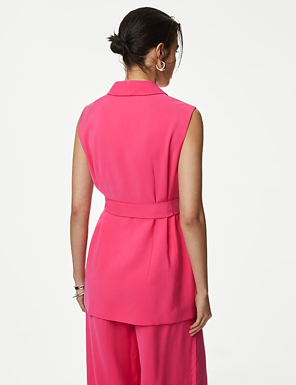Satin Look Belted Longline Waistcoat