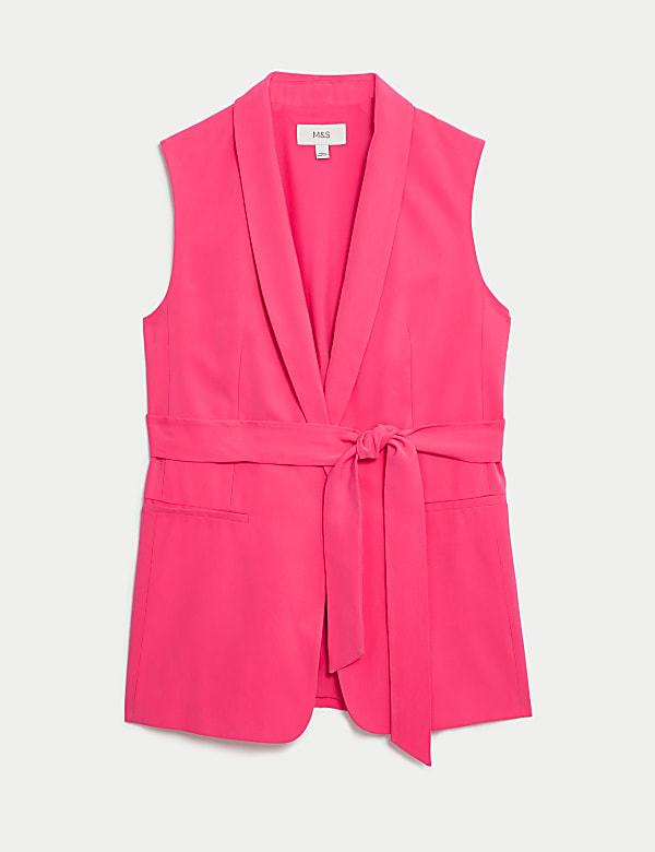 Satin Look Belted Longline Waistcoat - LT