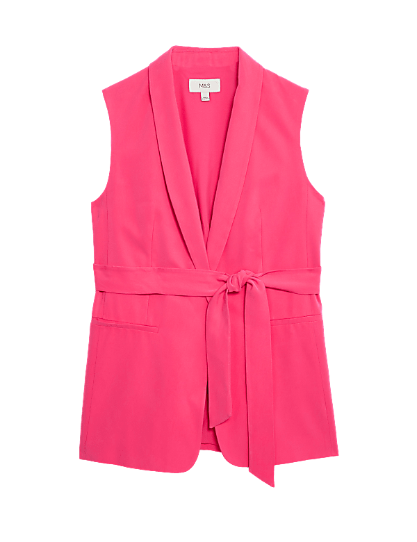 Satin Look Belted Longline Waistcoat