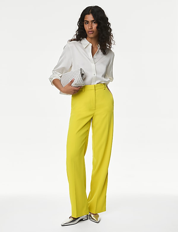 Crepe Tailored Straight Leg Trousers DARK AIRFORCE Trousers M S JE