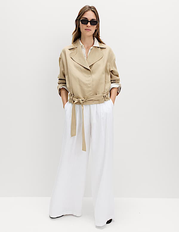Linen Blend Belted Cropped Jacket - PT