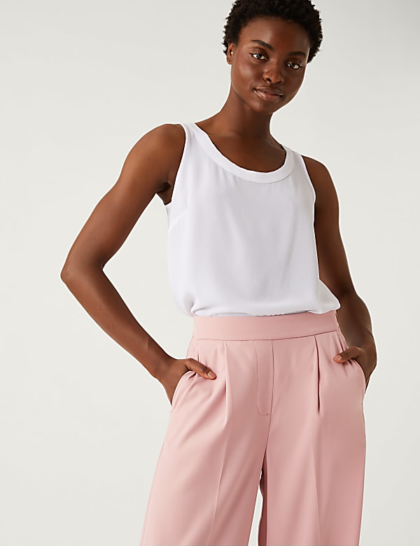 Satin Twill Wide Leg Trousers
