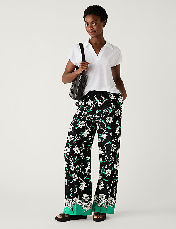 Crepe Floral Wide Leg Trousers
