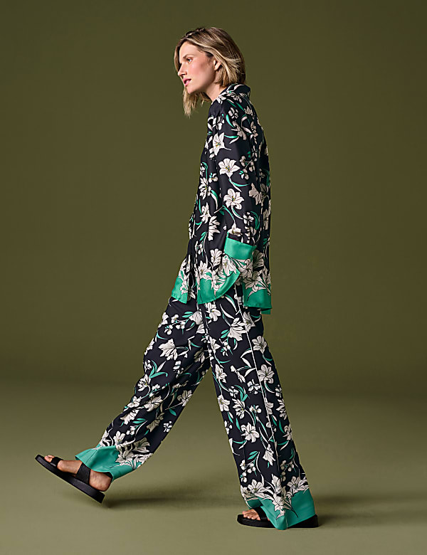 Crepe Floral Wide Leg Trousers