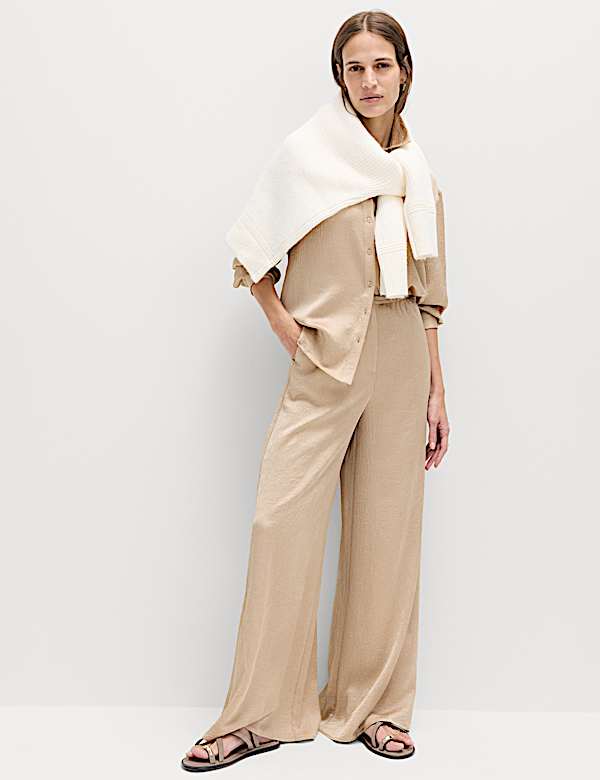 Satin Crinkle Palazzo Trousers