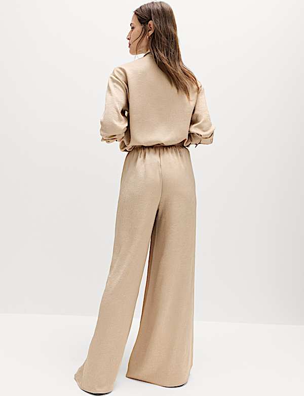 Satin Crinkle Palazzo Trousers
