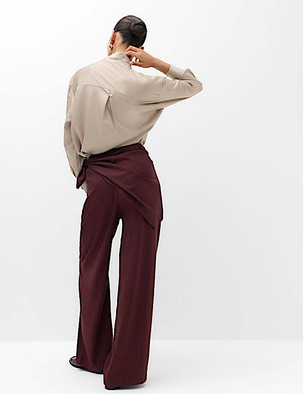 Pinstripe Detachable Wrap Detail Wide Leg Trousers - BN