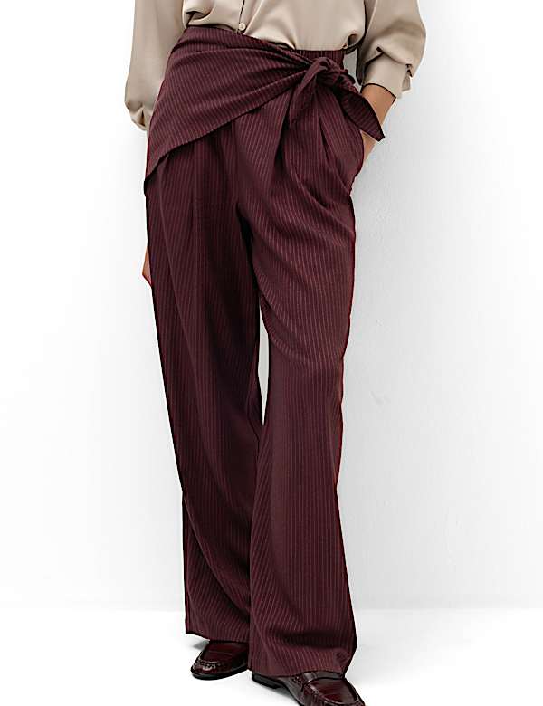 Pinstripe Detachable Wrap Detail Wide Leg Trousers - BN
