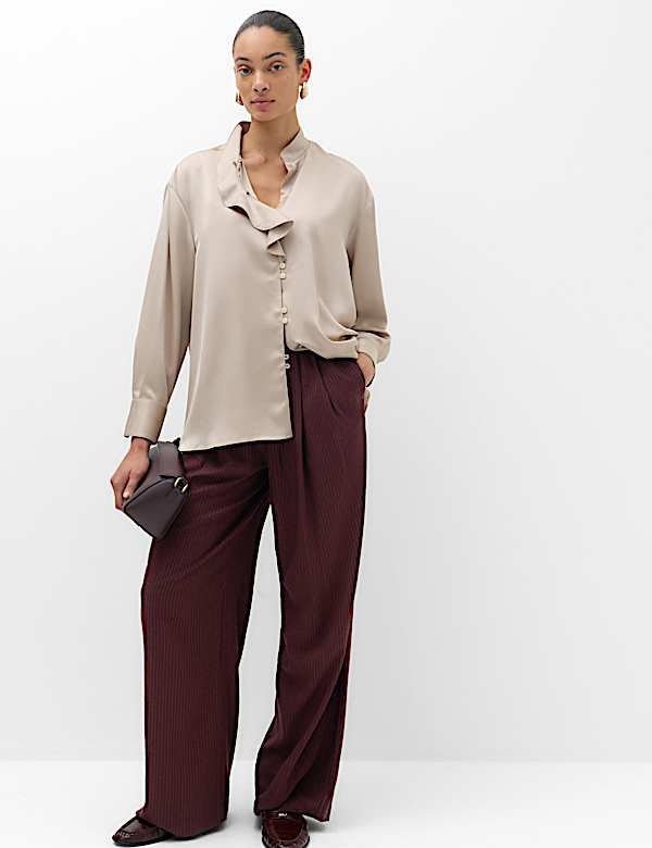 Pinstripe Detachable Wrap Detail Wide Leg Trousers - BN