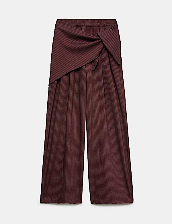 Pinstripe Detachable Wrap Detail Wide Leg Trousers - BN