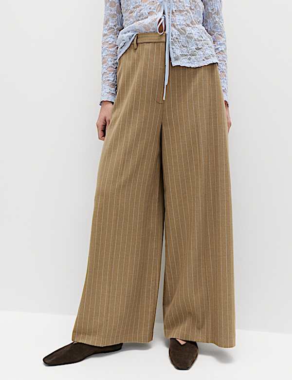 Flannel Pinstripe Palazzo Trousers - SK