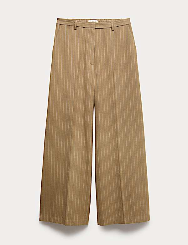 Flannel Pinstripe Palazzo Trousers - SK