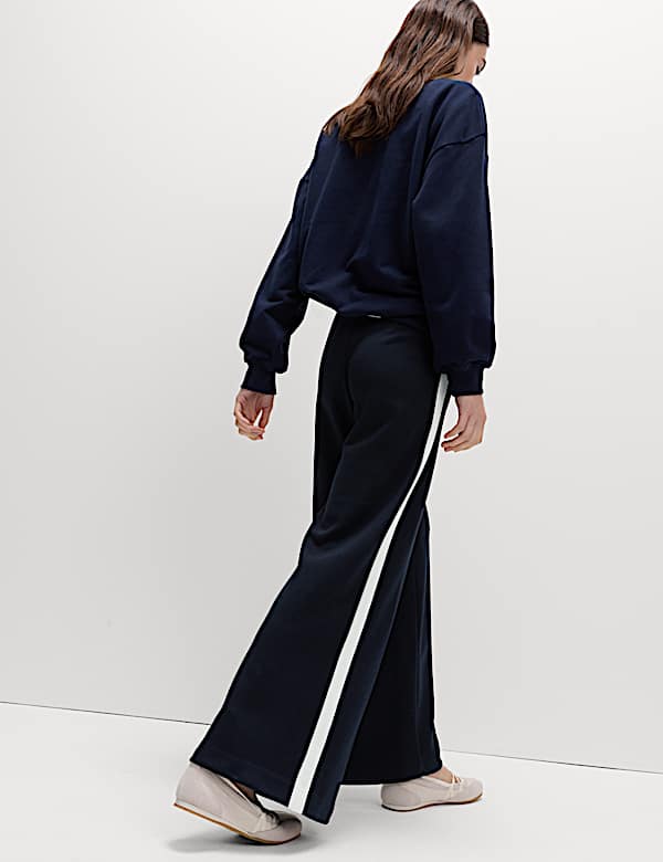 Pique Side Stripe Wide Leg Trousers - BN