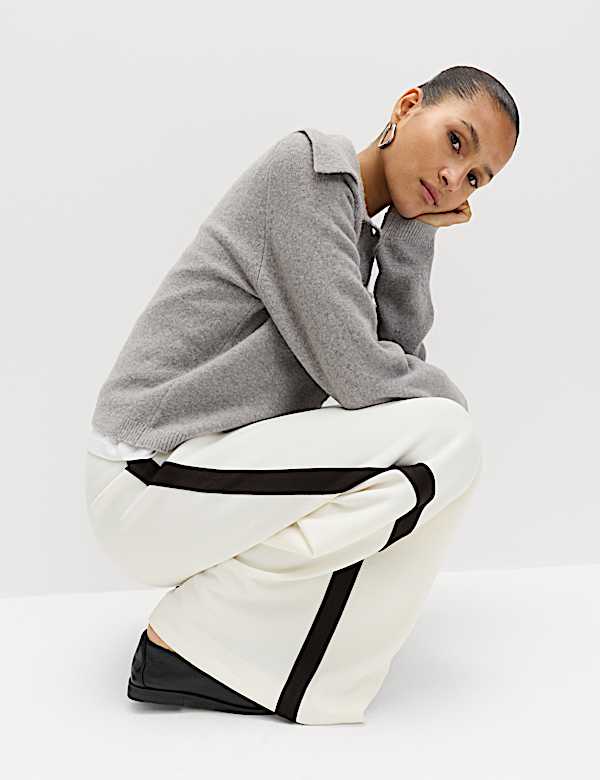Pique Side Stripe Wide Leg Trousers