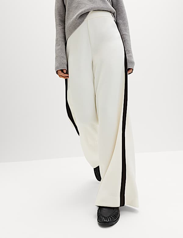 Pique Side Stripe Wide Leg Trousers