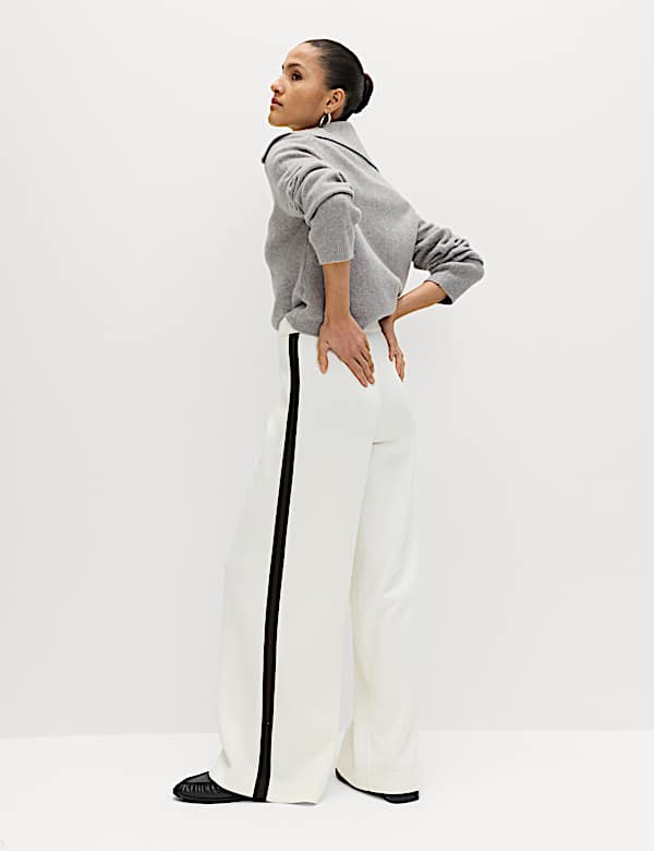 Pique Side Stripe Wide Leg Trousers