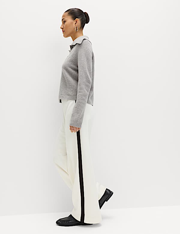 Pique Side Stripe Wide Leg Trousers