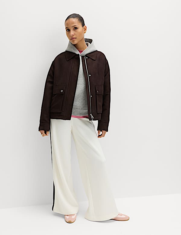 Pique Side Stripe Wide Leg Trousers