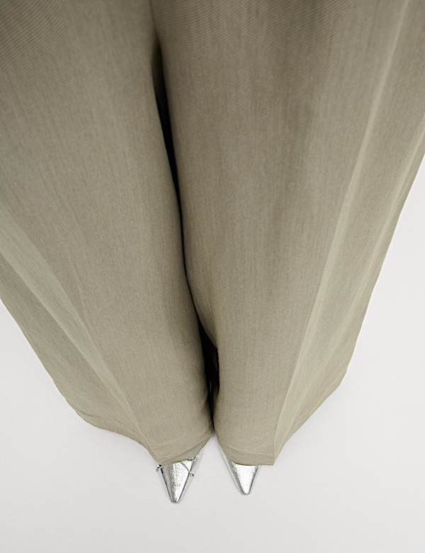 Linen Blend Twill Palazzo Trousers