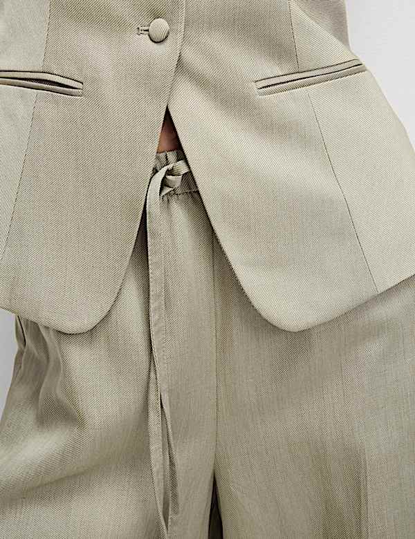 Linen Blend Twill Palazzo Trousers