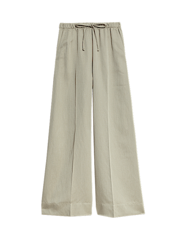 Linen Blend Twill Palazzo Trousers