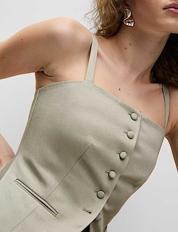 Linen Blend Sheen Twill Waistcoat - KG