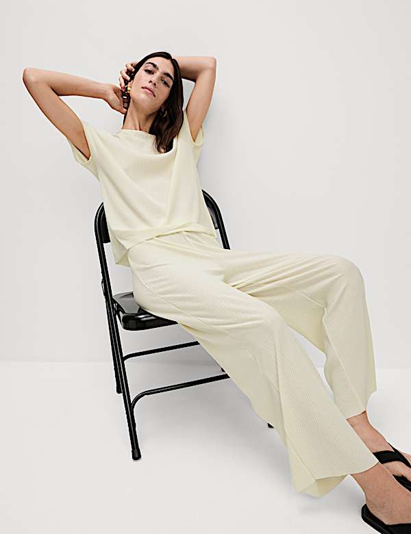 Plisse Wide Leg Cropped Trousers - AL